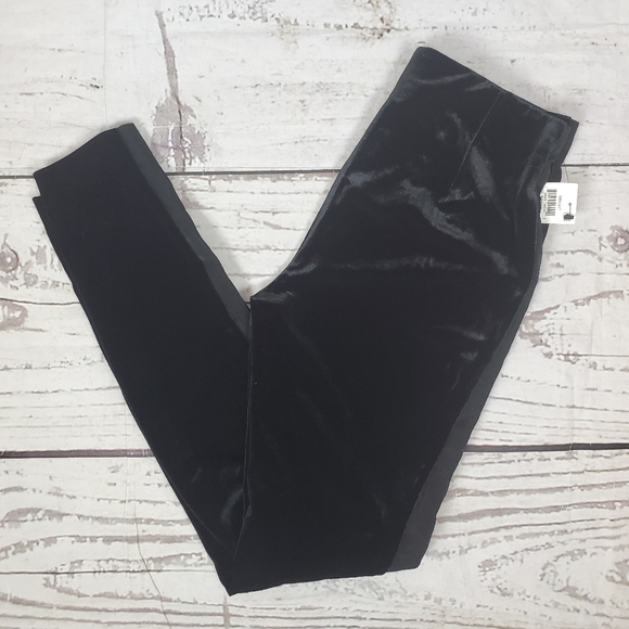 Black Leggings Faux Velvet Stretch Ankle Pants - Picture 2 of 6